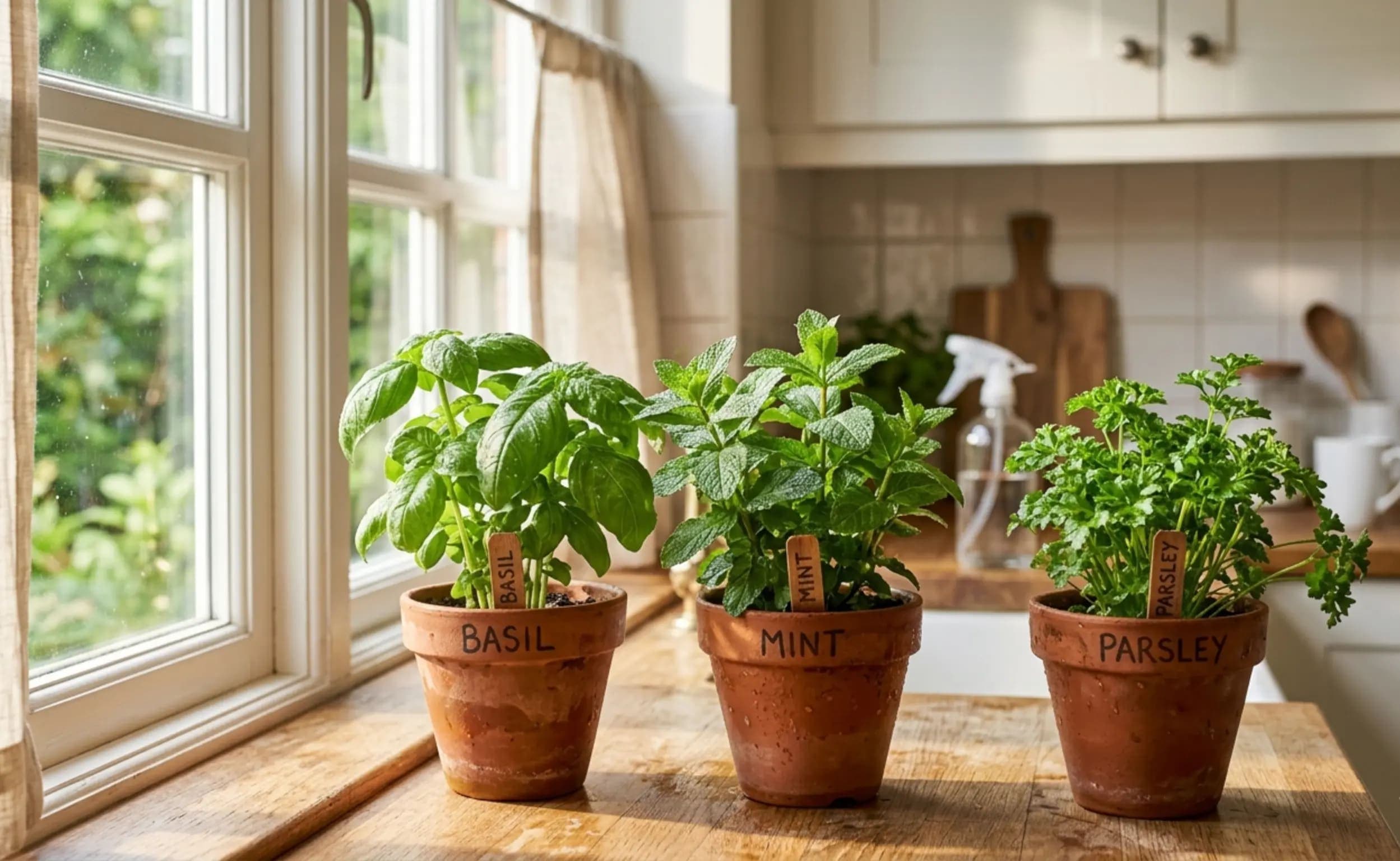 Žolelių sodas virtuvėje: bazilikas, mėtos, petražolės