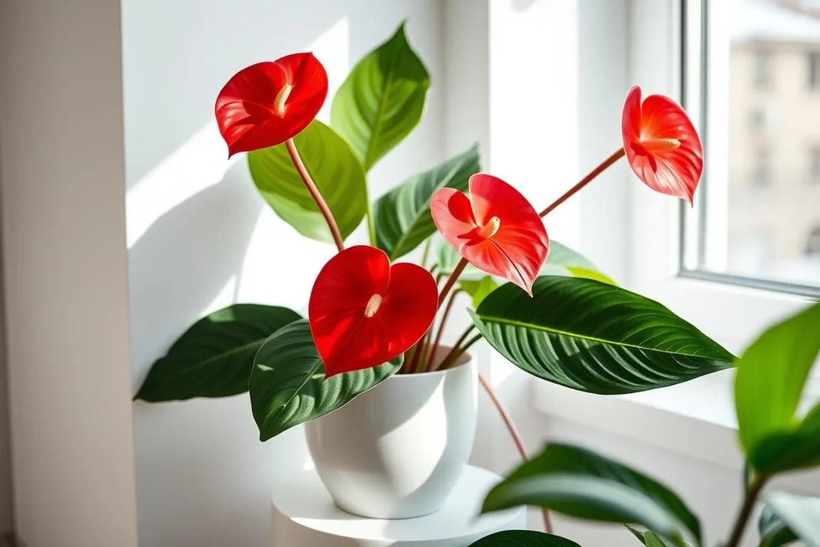 Anthurium (flamingų gėlė): priežiūra ir žydėjimas ištisus metus
